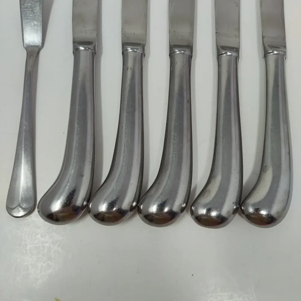 5+1X BK Orleans Silver stainless ORL19 Butter Dinner Knives Pistol Grip Flatware